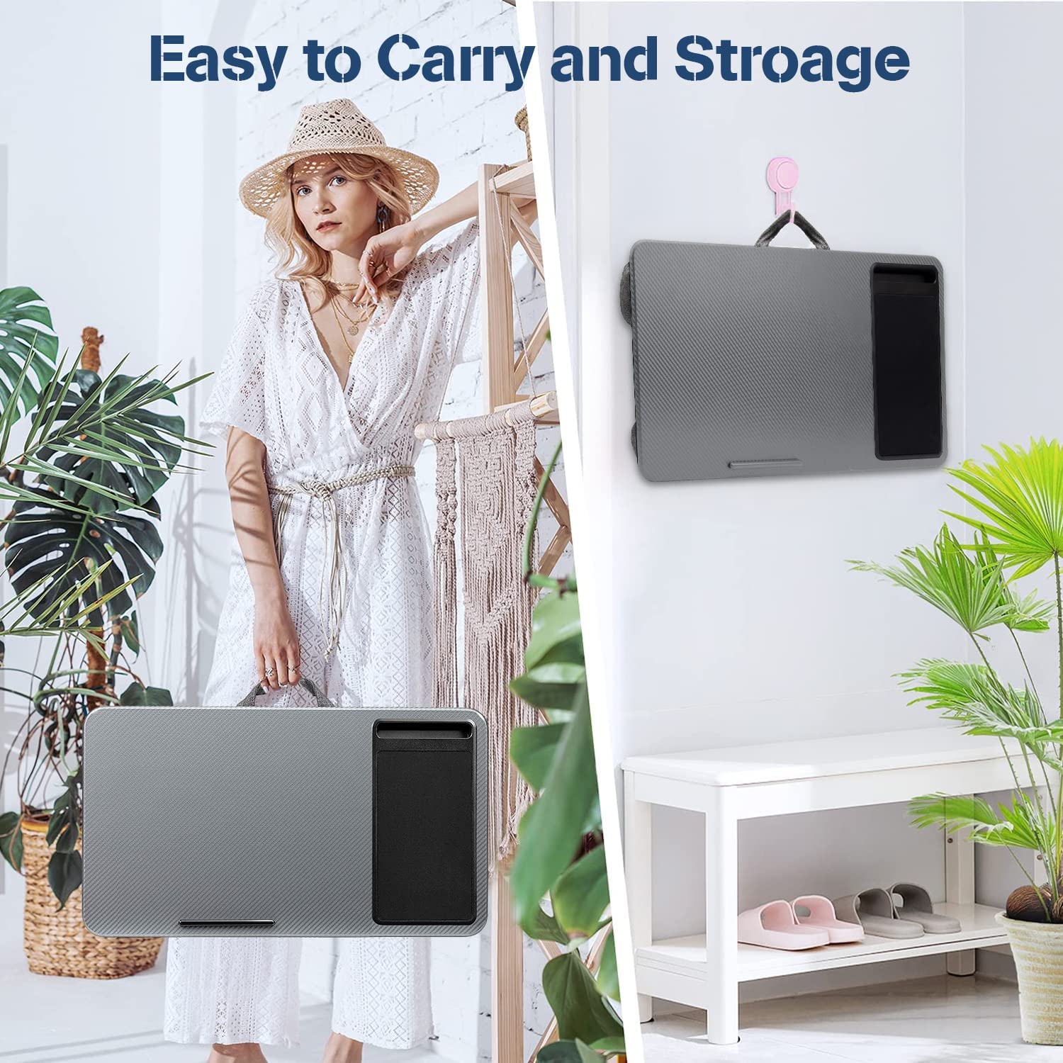 Desks - Portable Laptop Desk With Device Ledge, Mouse Pad, And Phone Holder (Silver, 40Cm)