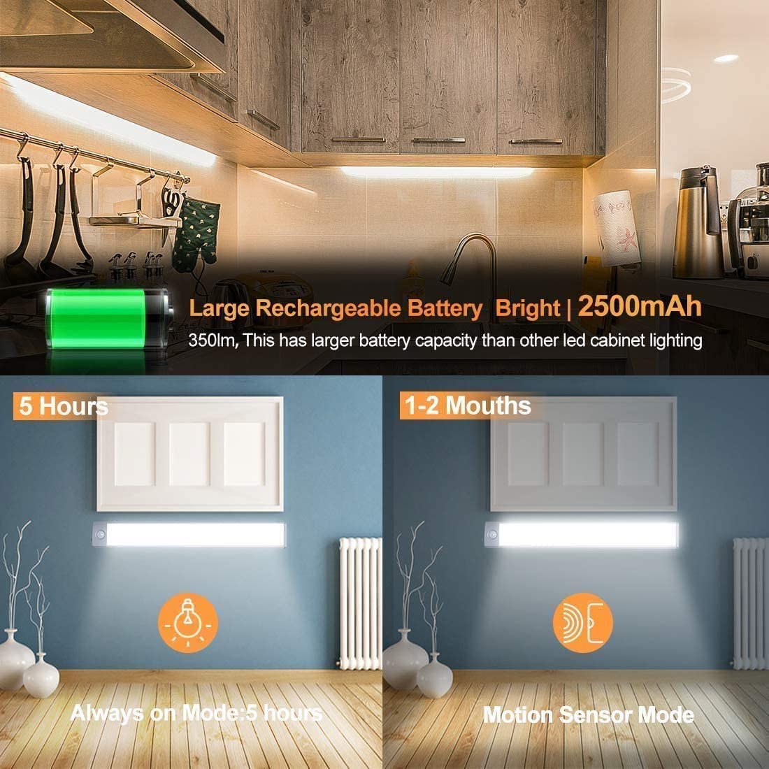 54 Led Rechargeable Under Cabinet Night Lighting(Sliver And White Light) | Night Lights & Ambient Lighting