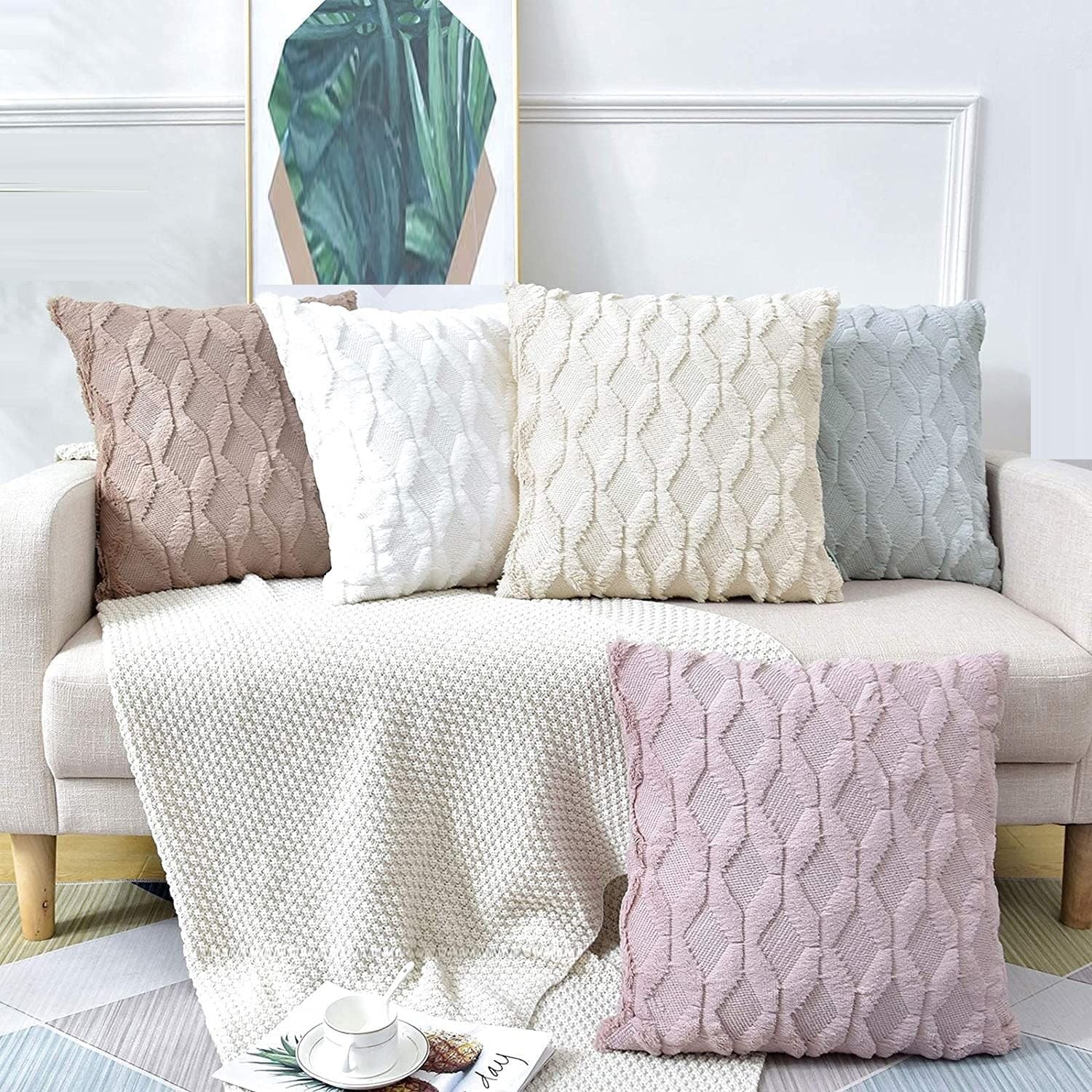 2 Pack Decorative Boho Throw Pillow Covers 45 X 45 Cm (White/Pink/Black)