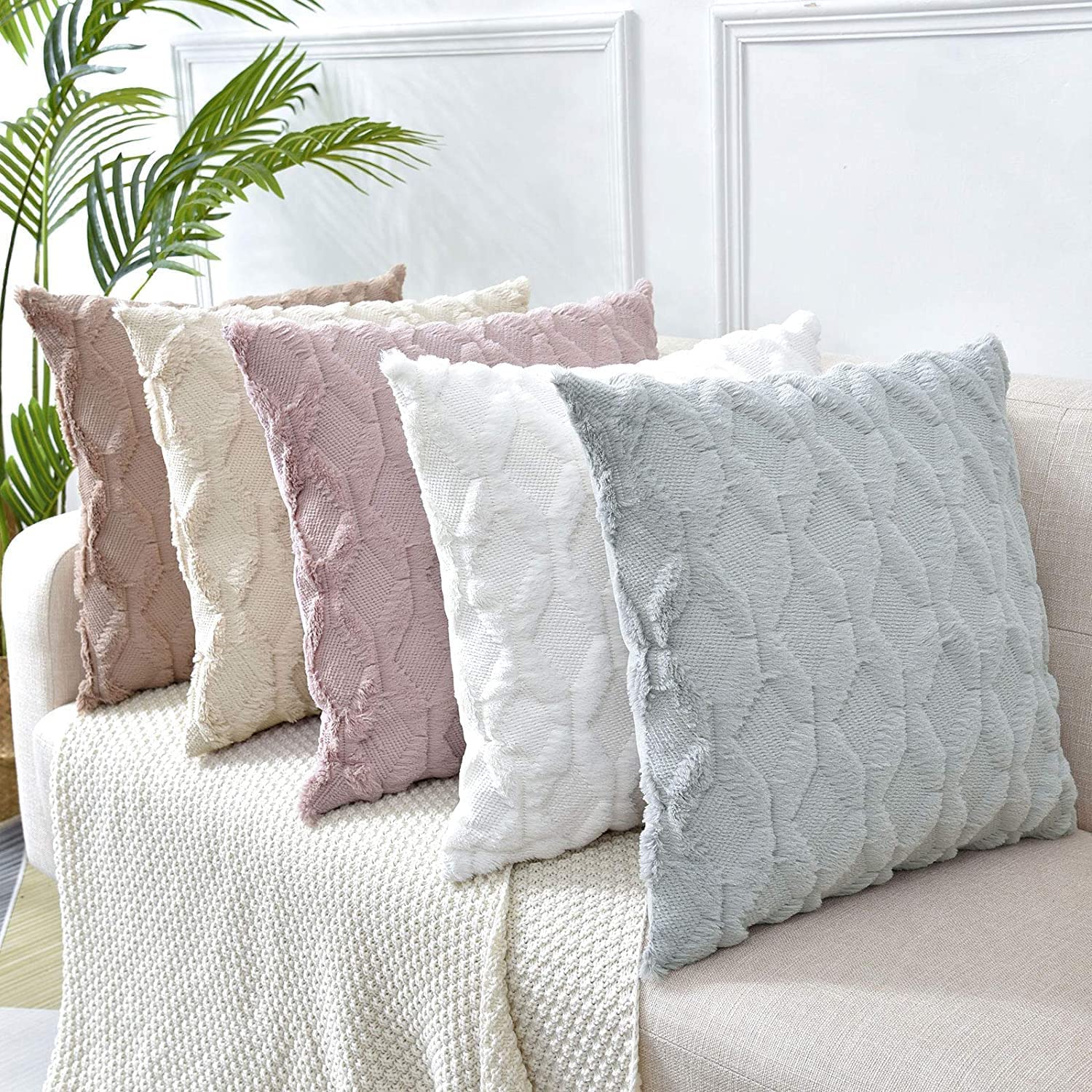 2 Pack Decorative Boho Throw Pillow Covers 45 X 45 Cm (White/Pink/Black)
