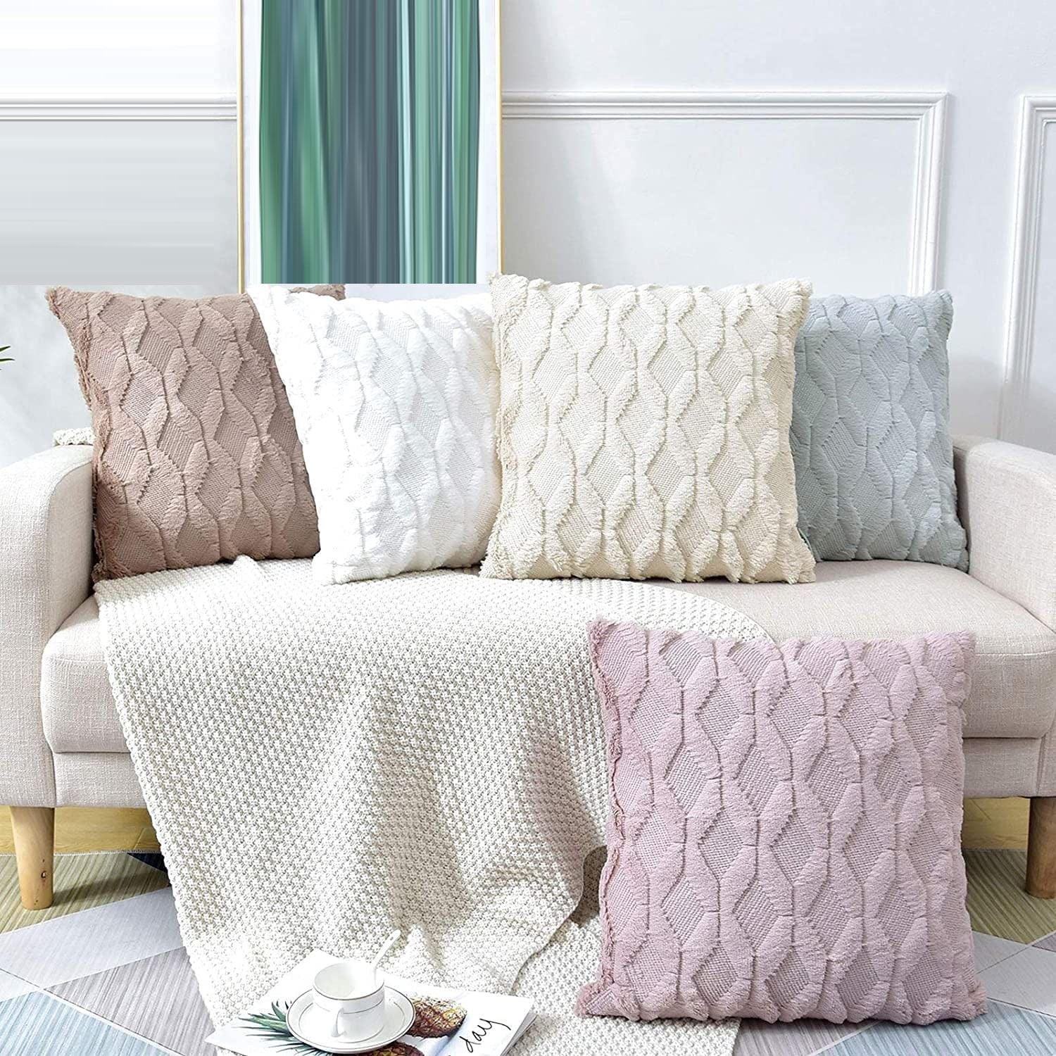 2 Pack Decorative Boho Throw Pillow Covers 45 X 45 Cm (White/Pink/Black)