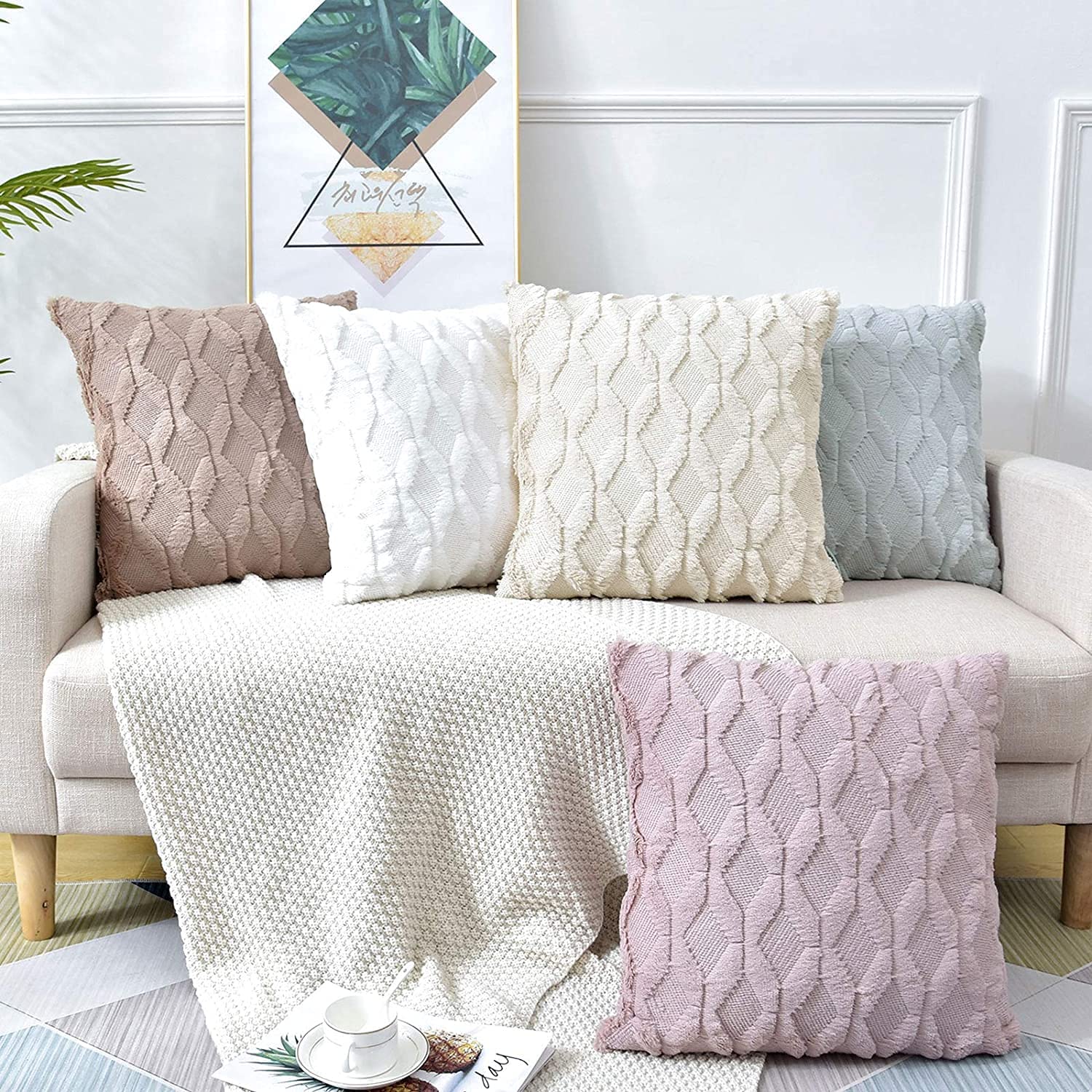 2 Pack Decorative Boho Throw Pillow Covers 45 X 45 Cm (White/Pink/Black)