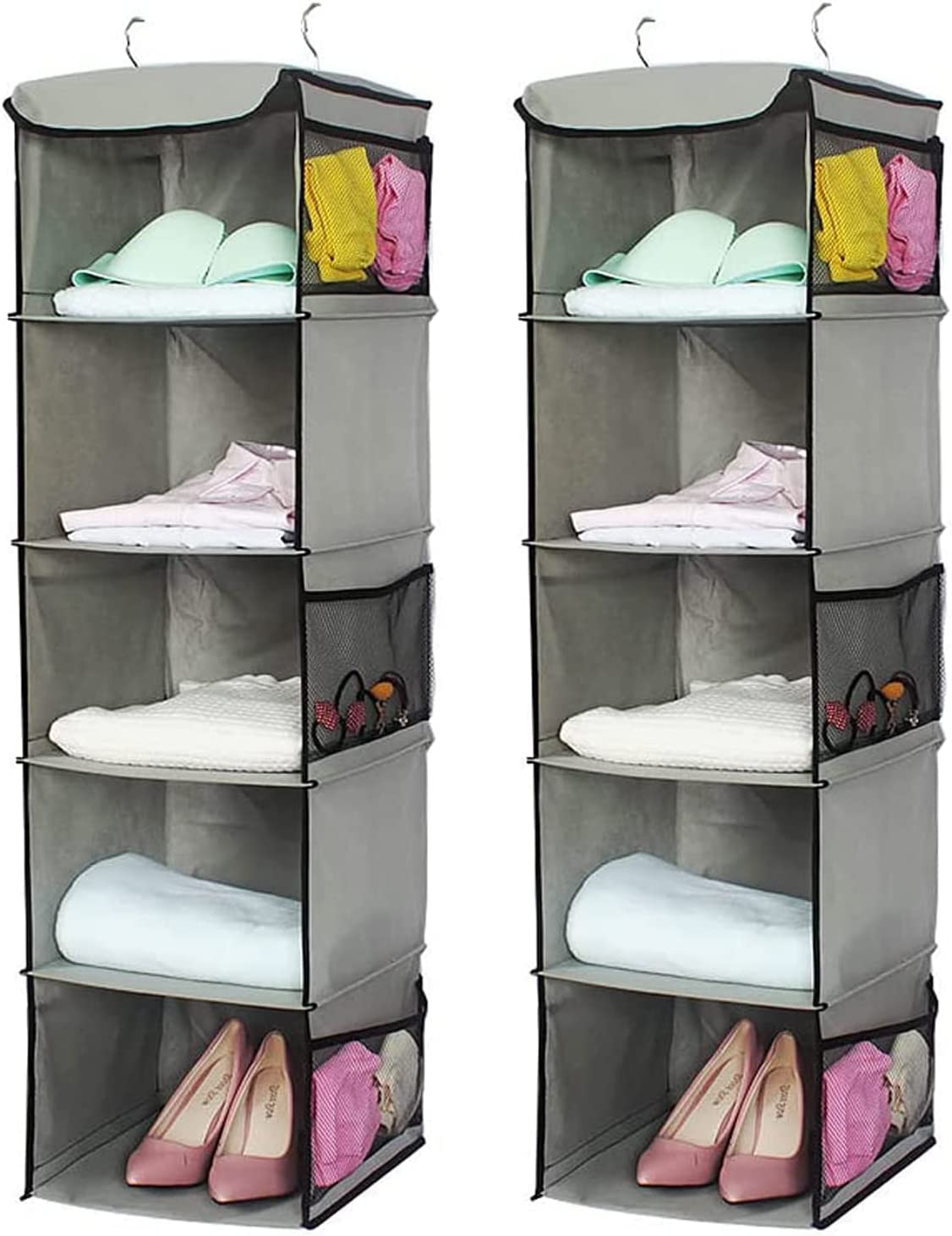2 Pack 5 Foldable Shelf Hanging Closet Organizer Space Saver