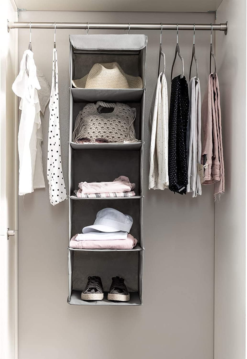 2 Pack 5 Foldable Shelf Hanging Closet Organizer Space Saver
