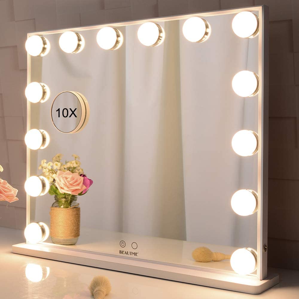 Hollywood Makeup Vanity Mirror with LED Lights and Detachable 10X Magnification Mirror (White, 62 x 51 cm) | Makeup Mirr
