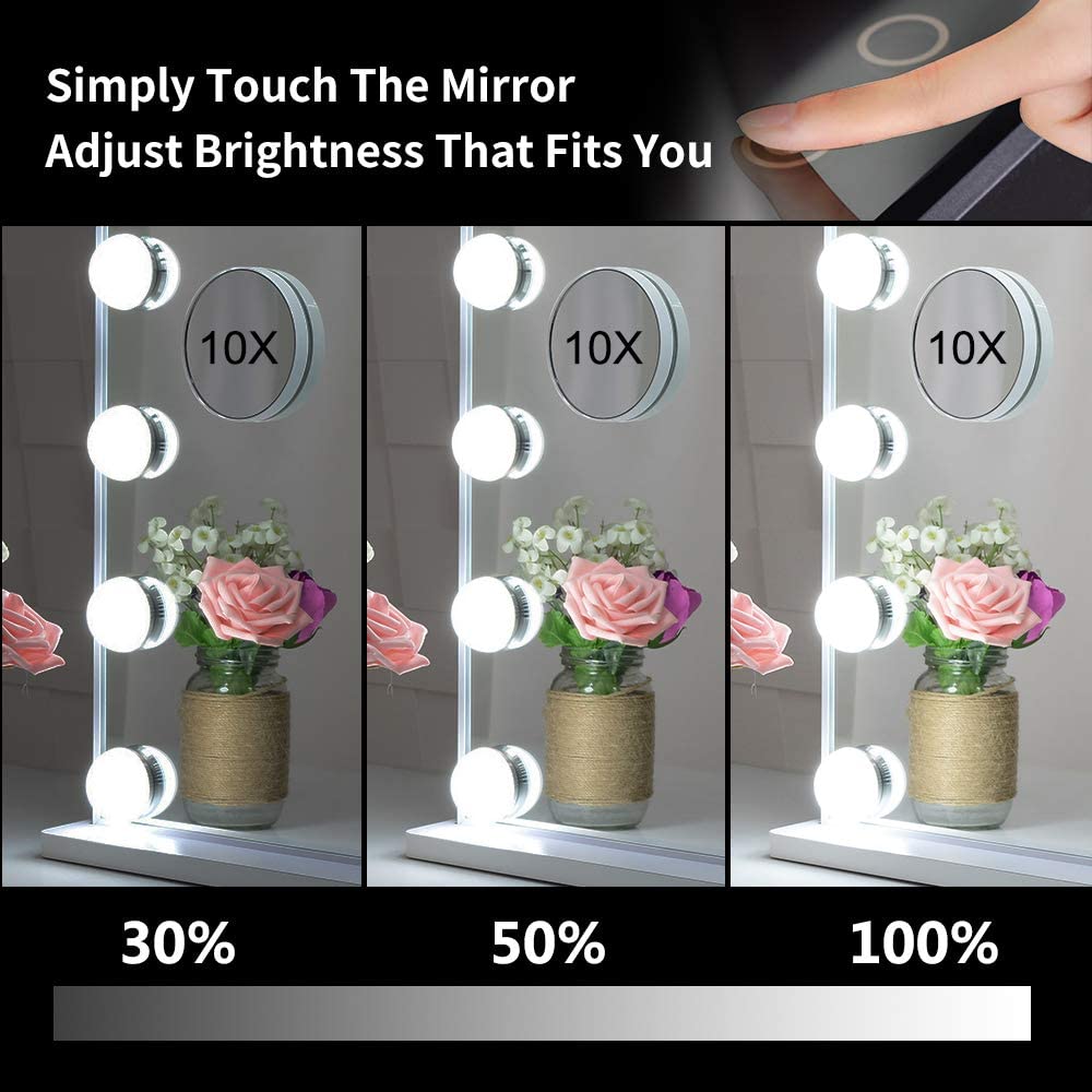 51 Cm - Hollywood Makeup Vanity Mirror with LED Lights and Detachable 10X Magnification Mirror (White, 62 x 51 cm)