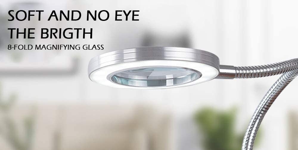 Led 8X Magnifying Lamp With Flexible Gooseneck - Lighting Metal Clamp Deg