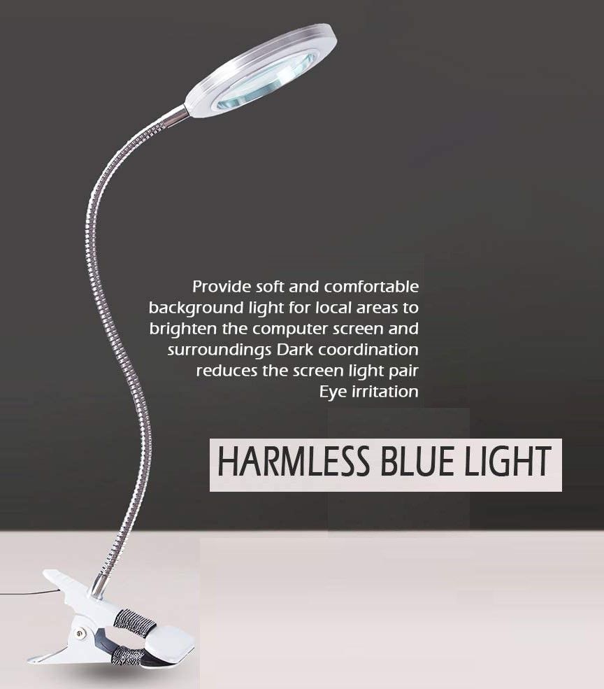 Led 8X Magnifying Lamp With Flexible Gooseneck | Lighting Metal Clamp Deg