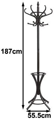 Brown colour - Brown Coat Rack with Stand Wooden Hat and 12 Hooks Hanger Walnut tree