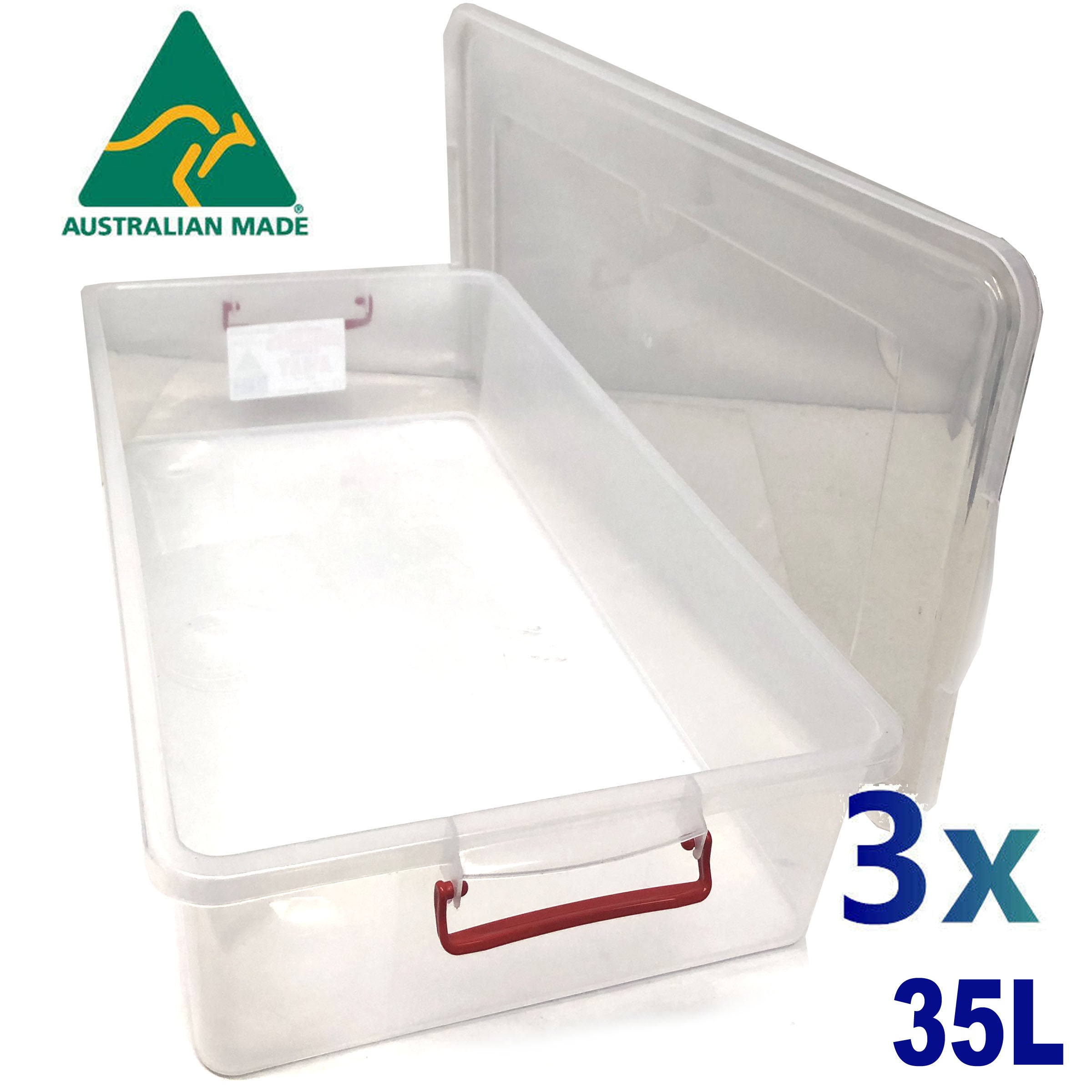 Plastic finish - 3X 35L Australian Made Premium Underbed Plastic Storage Tub Under Bed Box Large