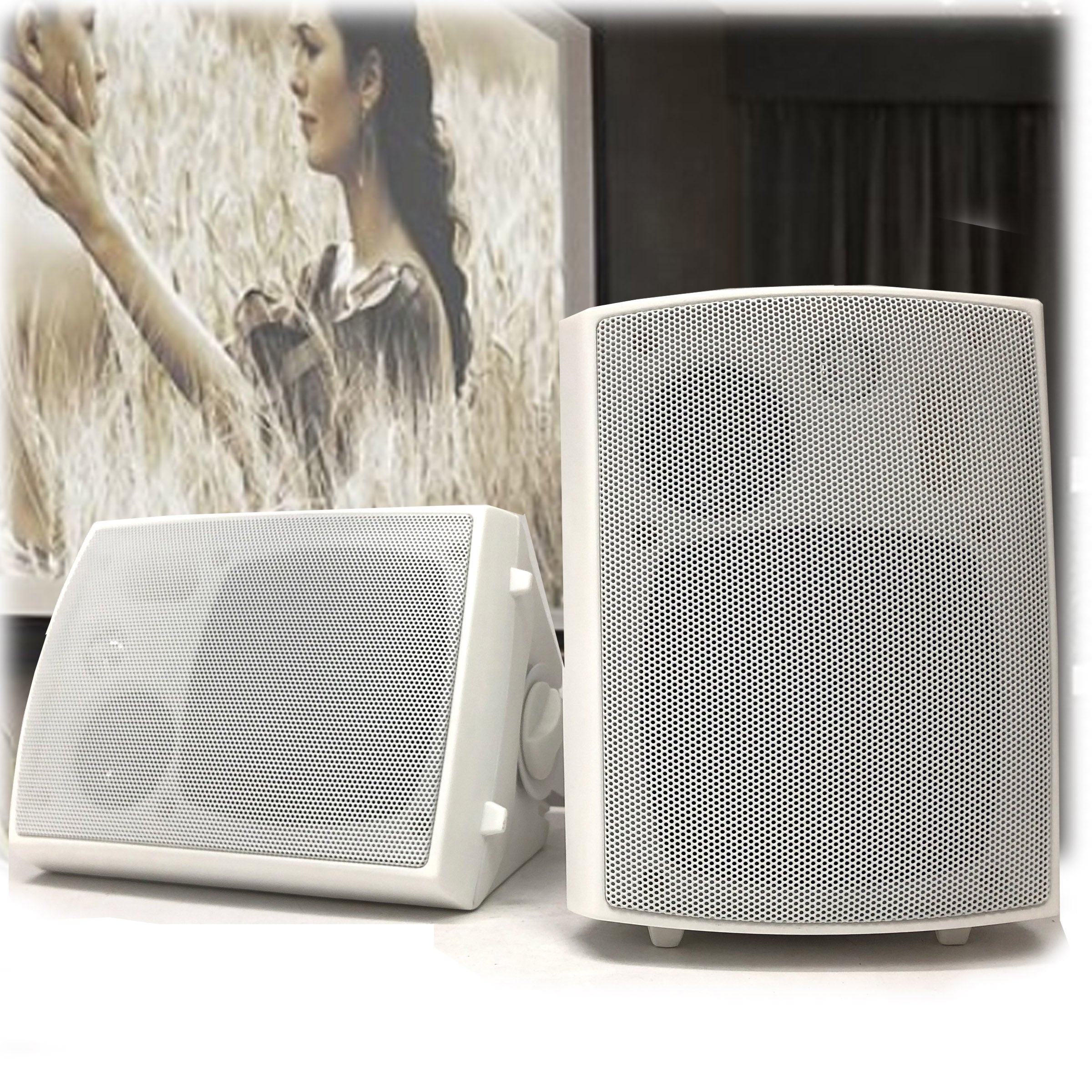 Indoor Outdoor Speaker Pair 3-Way 4" Bookshelf Wall / Ceiling Mount