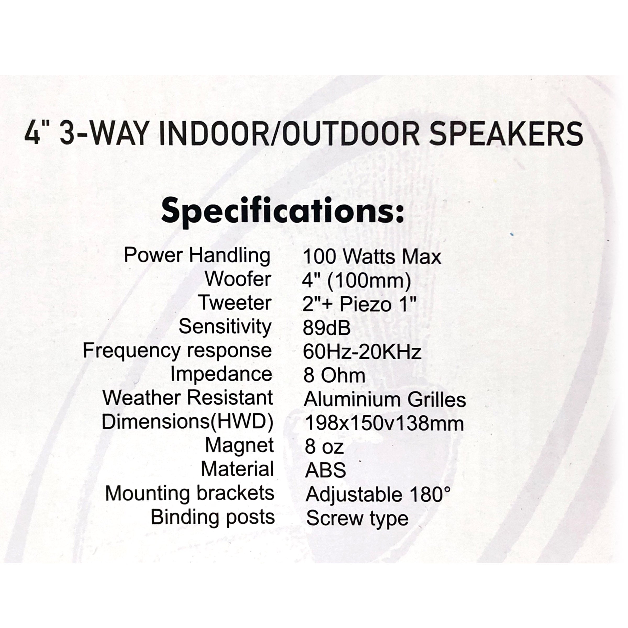 Indoor Outdoor Speaker Pair 3-Way 4" Bookshelf Wall / Ceiling Mount