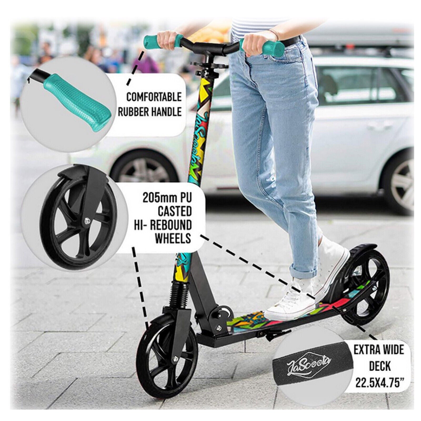 Pulse Kick Push Commuter Scooter Teen Adult Graphic Black