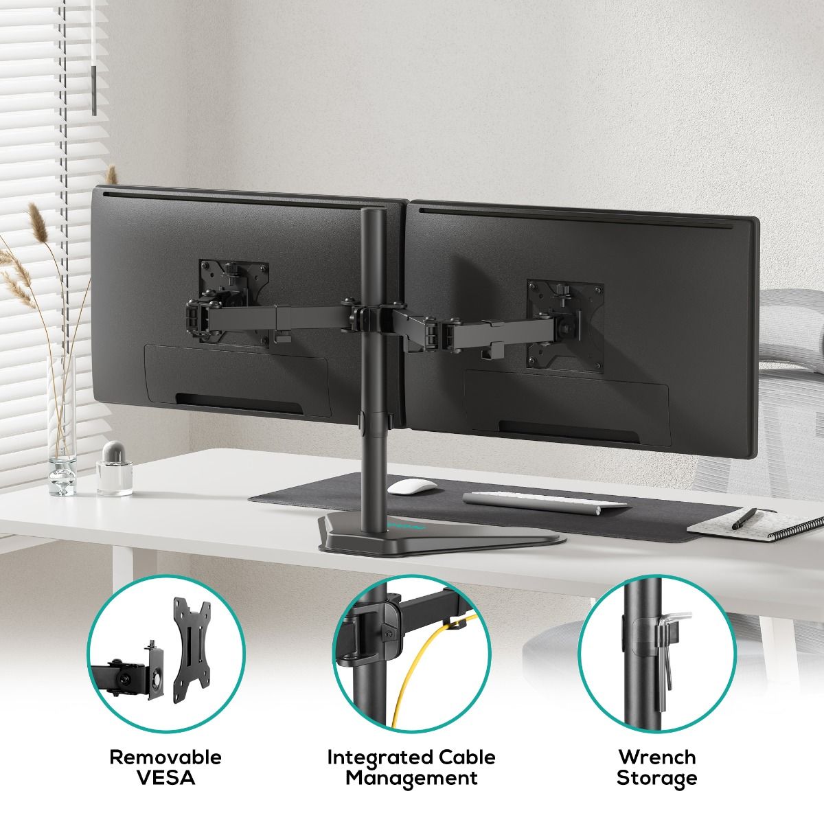 Computer Monitors & Accessories - activiva Dual-Screen Articulating Monitor Arm with Free-Standing Desktop Base