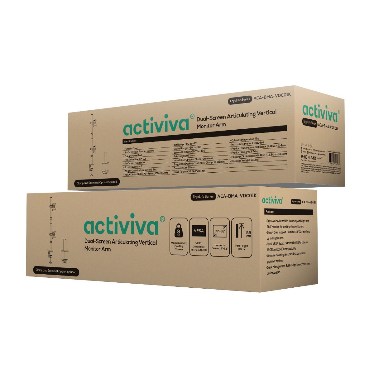 activiva Dual-Screen Articulating Vertical Monitor Arm, Computer Monitors & Accessories