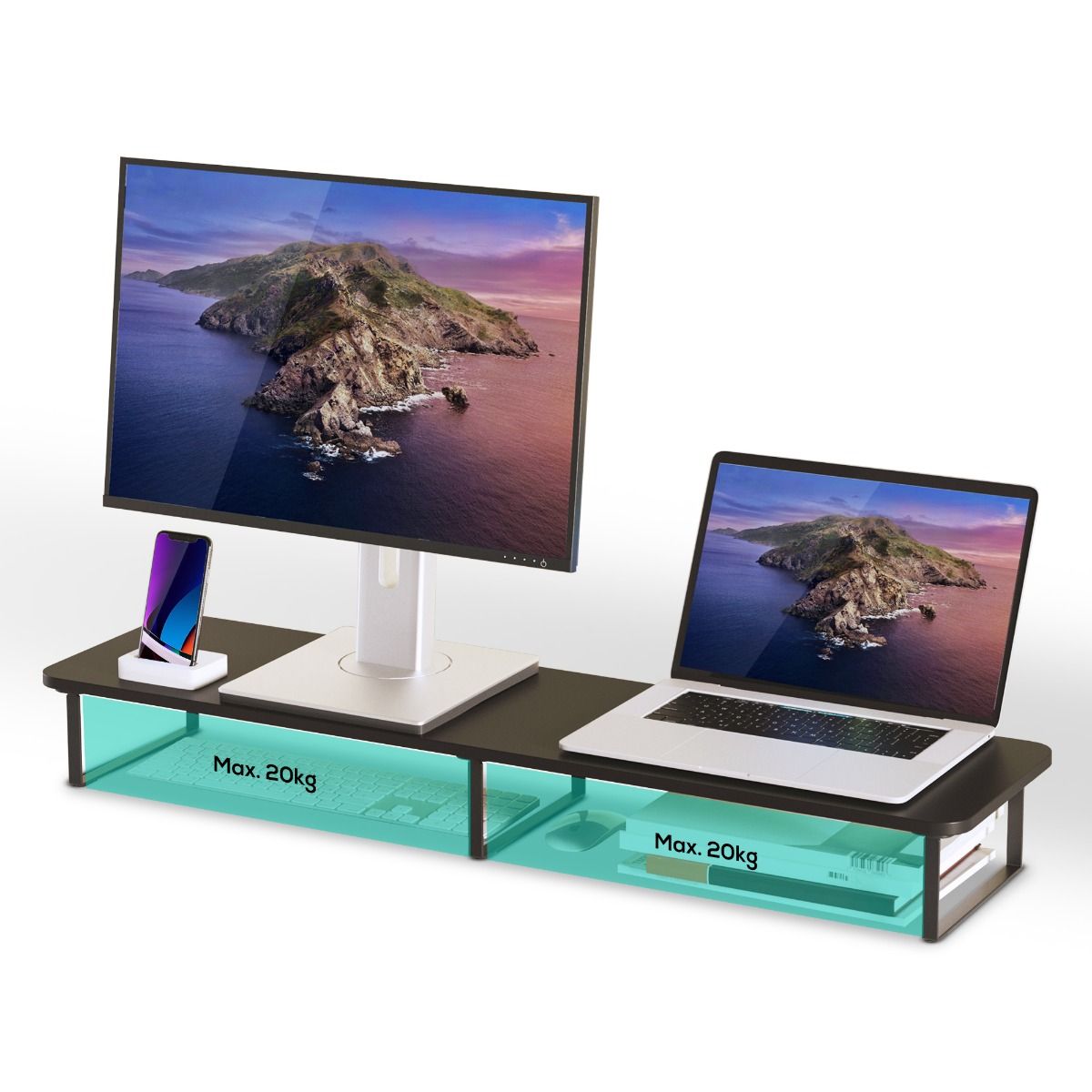 Black Dual Monitor Riser | Black colour