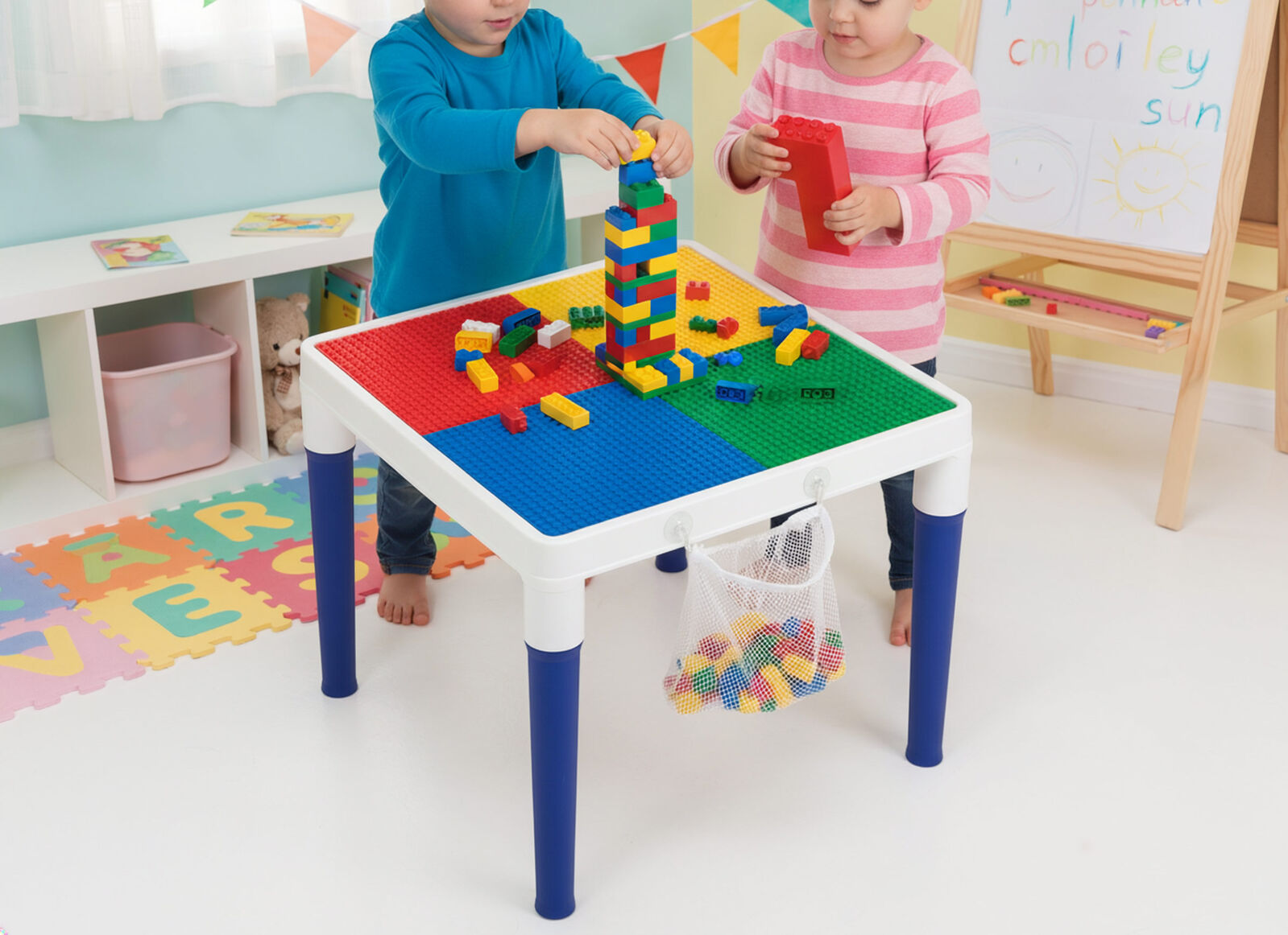 Children’s 2-in-1 Building Blocks Table & Chairs Set with 100 Blocks