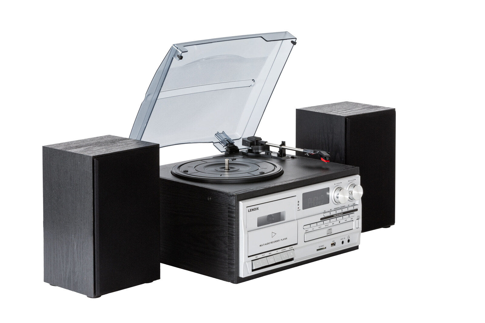 Black Bluetooth Audio System with Turntable, CD, Vinyl, Cassette & Streaming 30W