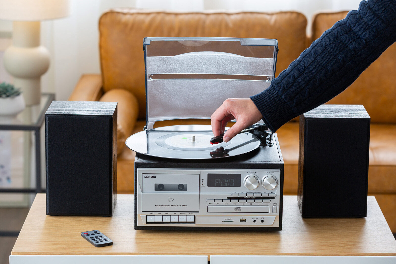 Black Bluetooth Audio System with Turntable, CD, Vinyl, Cassette & Streaming 30W
