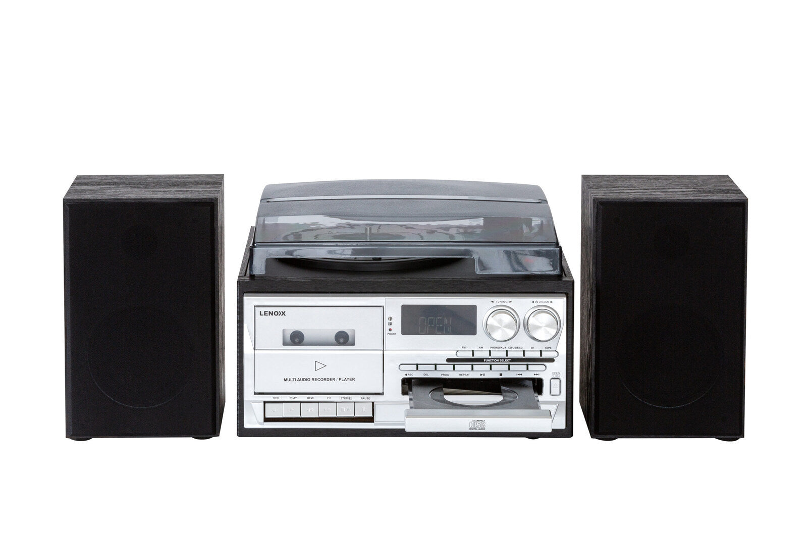 Black Bluetooth Audio System with Turntable, CD, Vinyl, Cassette & Streaming 30W