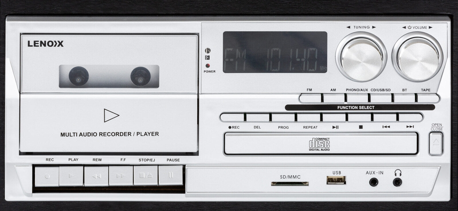 Black Bluetooth Audio System with Turntable, CD, Vinyl, Cassette & Streaming 30W