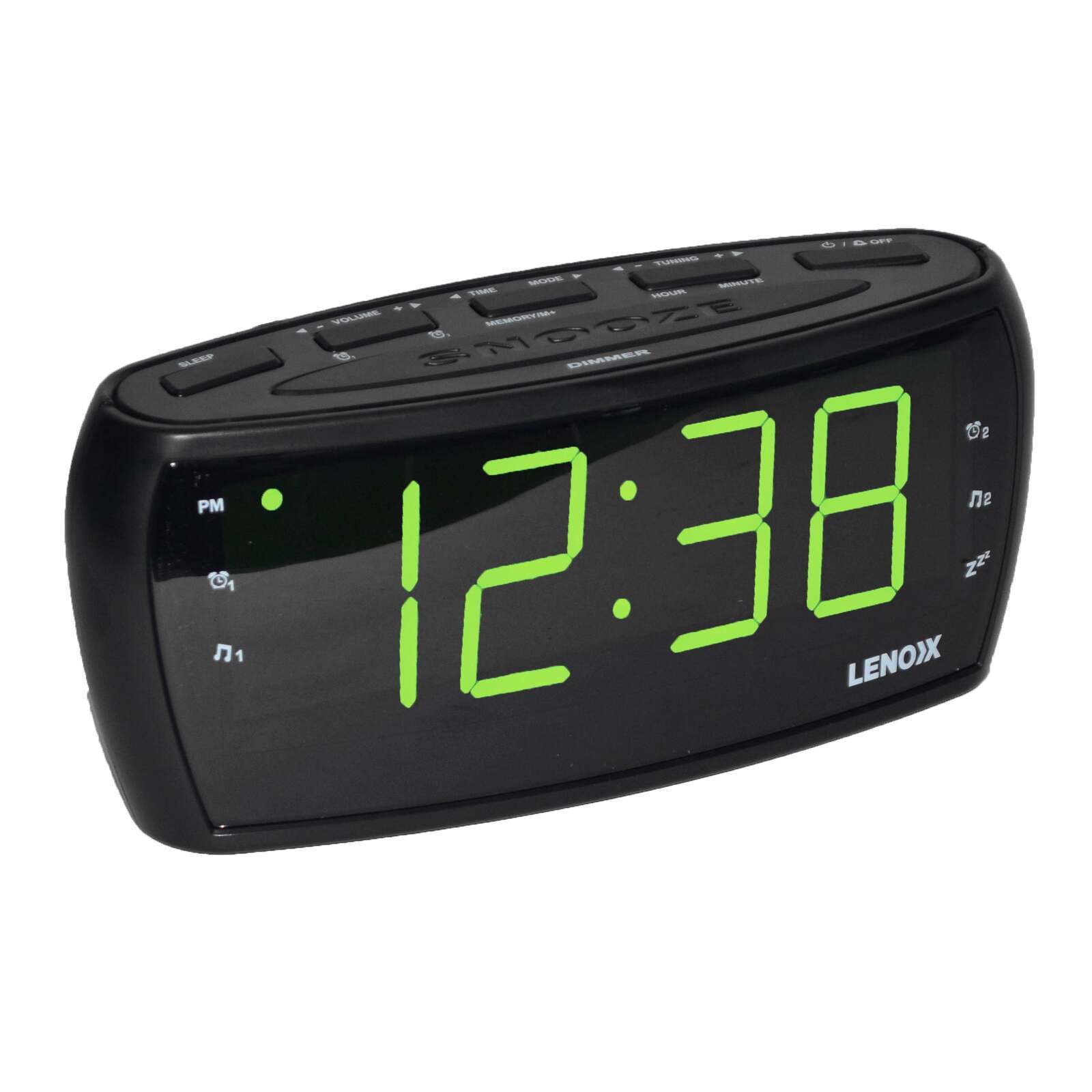 LED Alarm Clock Radio AM/FM Large Display Snooze Sleep Battery Backup Green