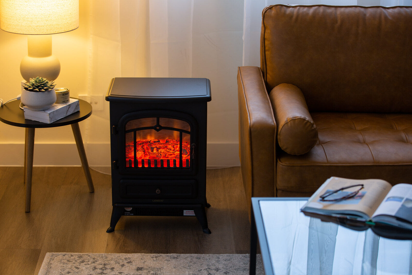 Electric Heaters - Electric Fireplace Heater W/ Real Flame Effect & 2 Heat Settings