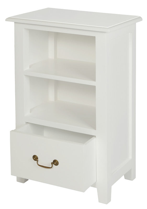 1 Drawer Solid Mahogany Timber Lamp Table (White)