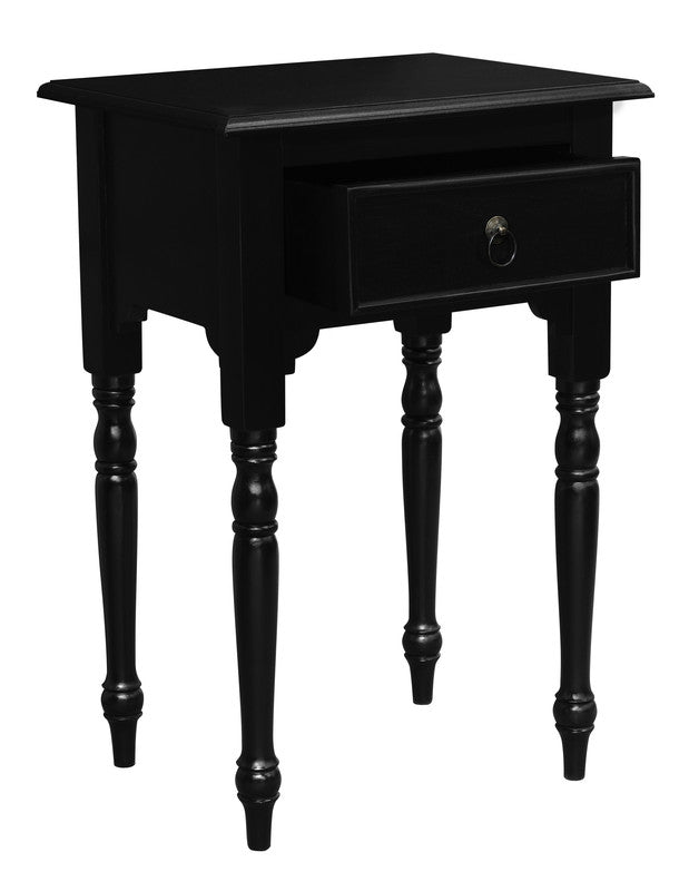 Turn Leg 1 Drawer Side Table (Black) | Black colour