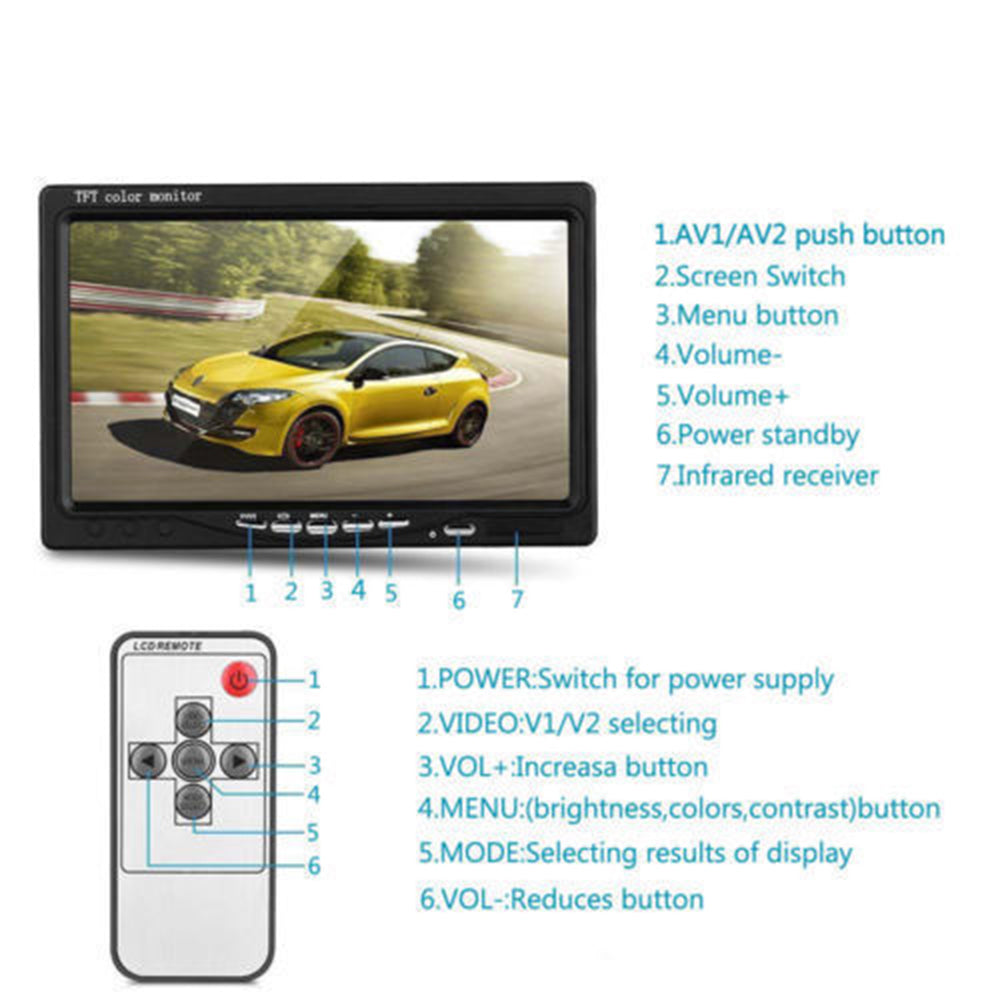 7" Waterproof Reversing Monitor Kit for Truck Caravan Safety Camera Display