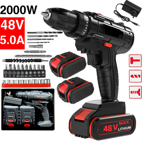 Powerful Cordless Drill Impact Driver Kit with Hammer - 48V