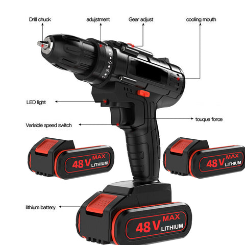 Powerful Cordless Drill Impact Driver Kit with Hammer - 48V