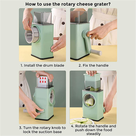 Manual Rotary Drum Grater Vegetable Slicer - Kitchen Food Chopper Fruit