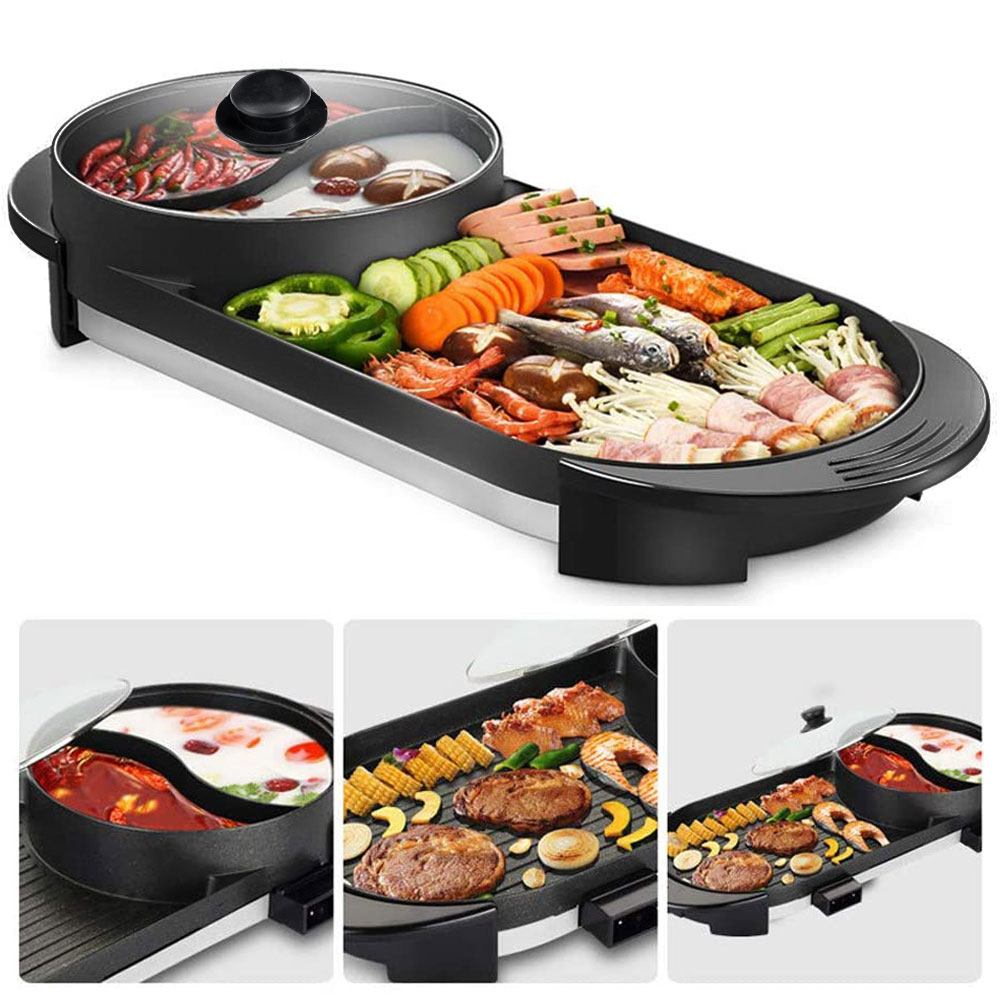 Smokeless Electric Hot Pot Bbq Oven Grill Pan