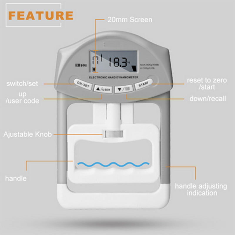 Digital Hand Grip Strength Tester, Dynamometer Measure