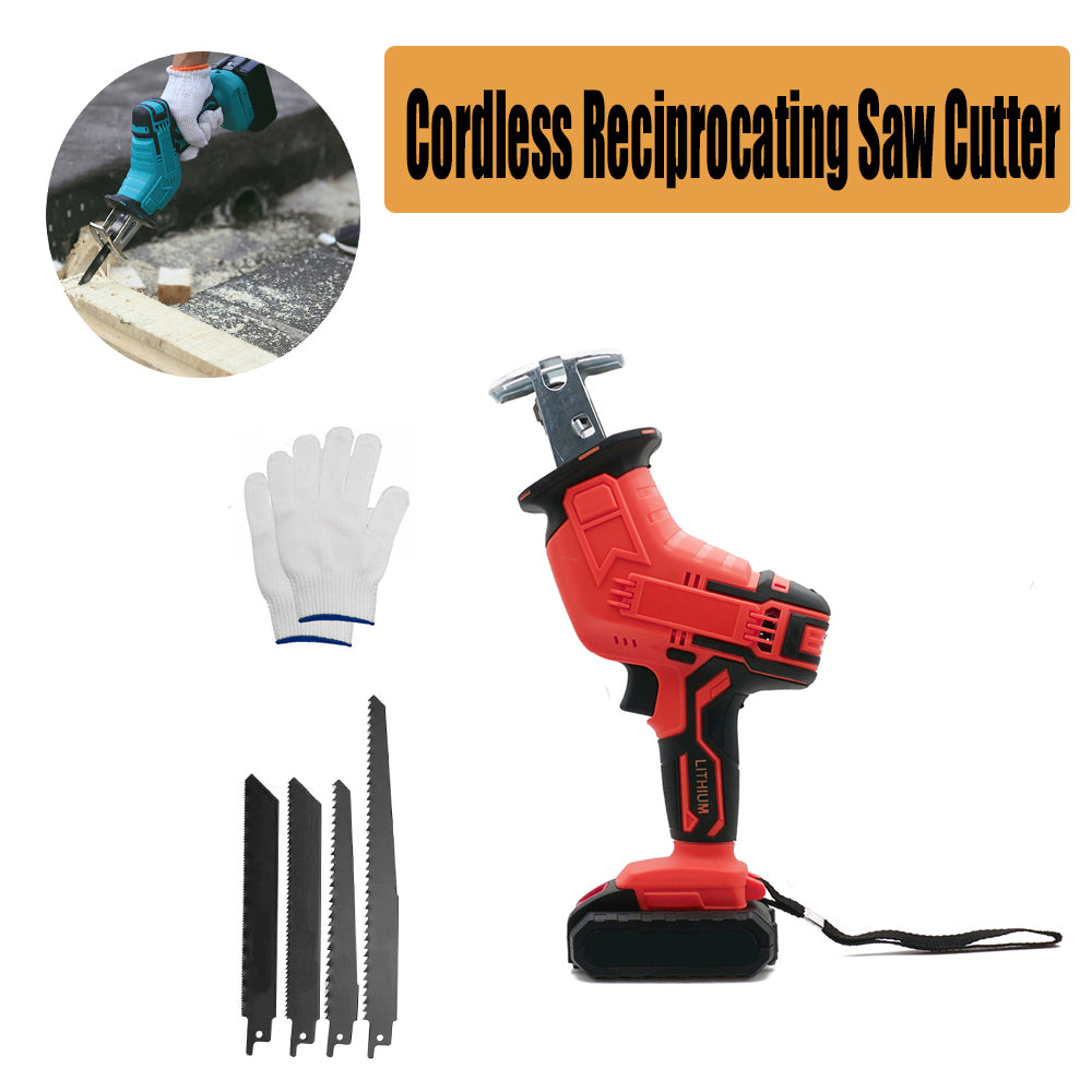Cordless Electric Reciprocating Saw Cutter Red with Blades Included