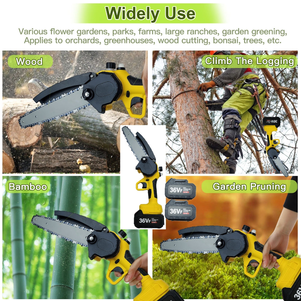 Mini Cordless Chainsaw 8" 36V 2 Battery Electric Wood Cutter