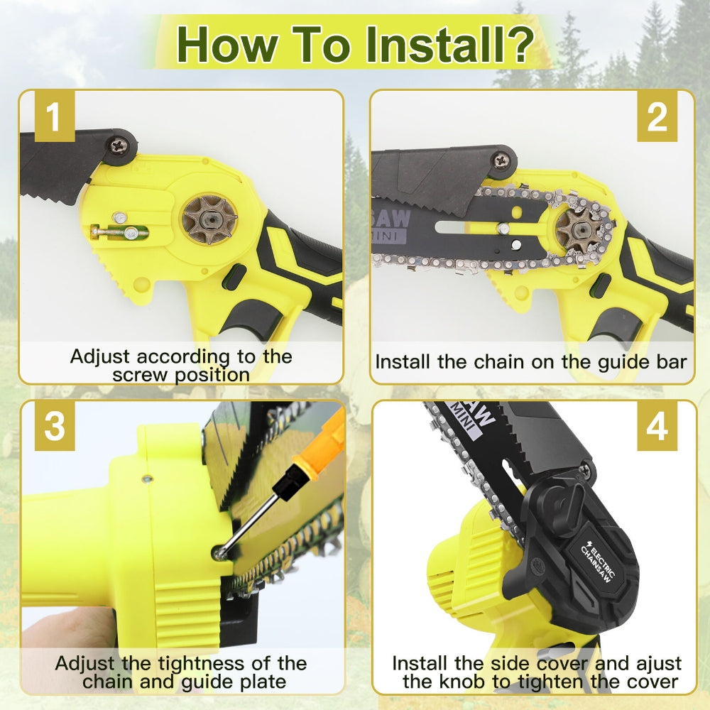 Mini Cordless Chainsaw 8" 36V 2 Battery Electric Wood Cutter