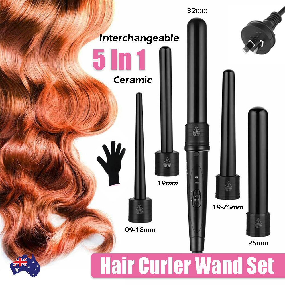 5-In-1 Hair Curler Wand Set Ceramic - Styling Curling Iron Roller