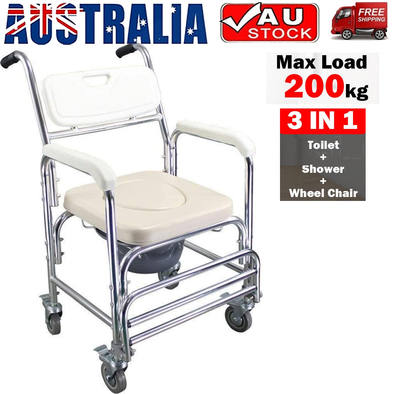 Mobile Shower Toilet Commode Chair