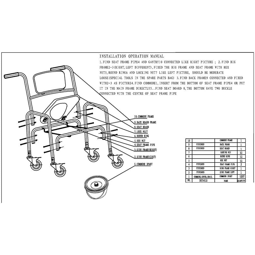 Mobile Shower Toilet Commode Chair