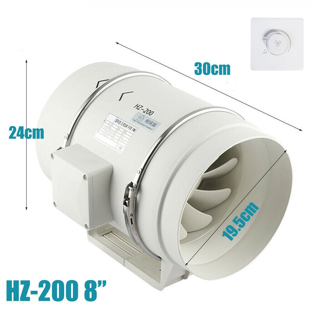 8" Hydroponic Inline Extractor Fan Duct Vent Exhaust