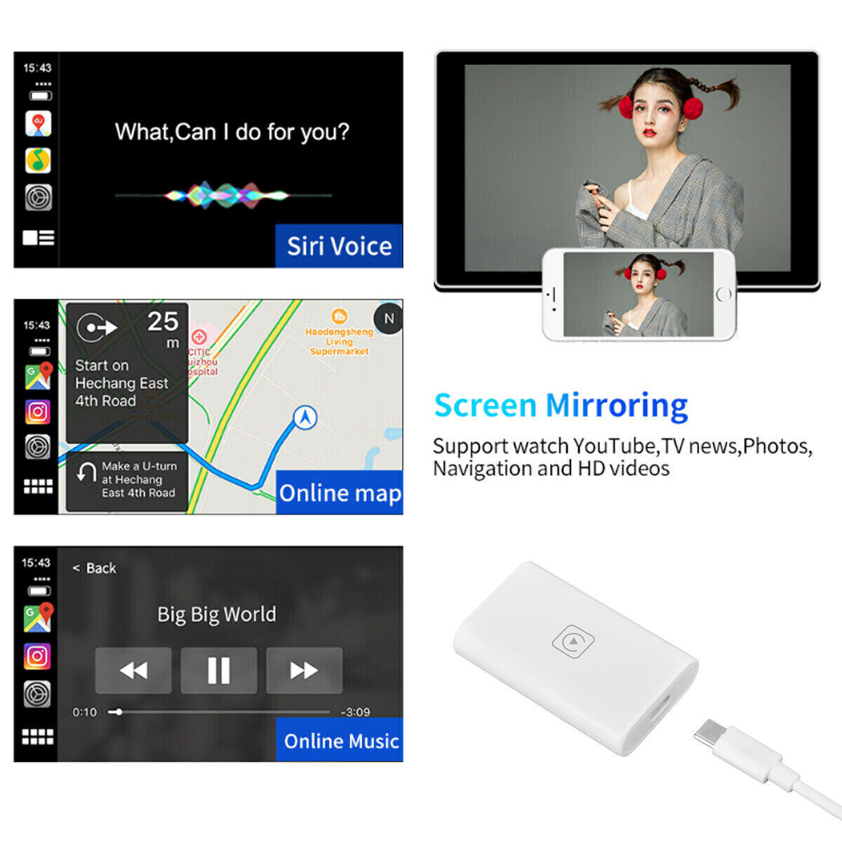 Wireless Carplay Adapter Dongle For Apple Ios Android