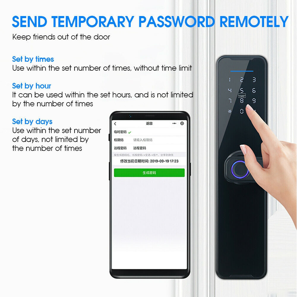 Digital Smart Door Lock with Fingerprint, App, Key Card & Password Access