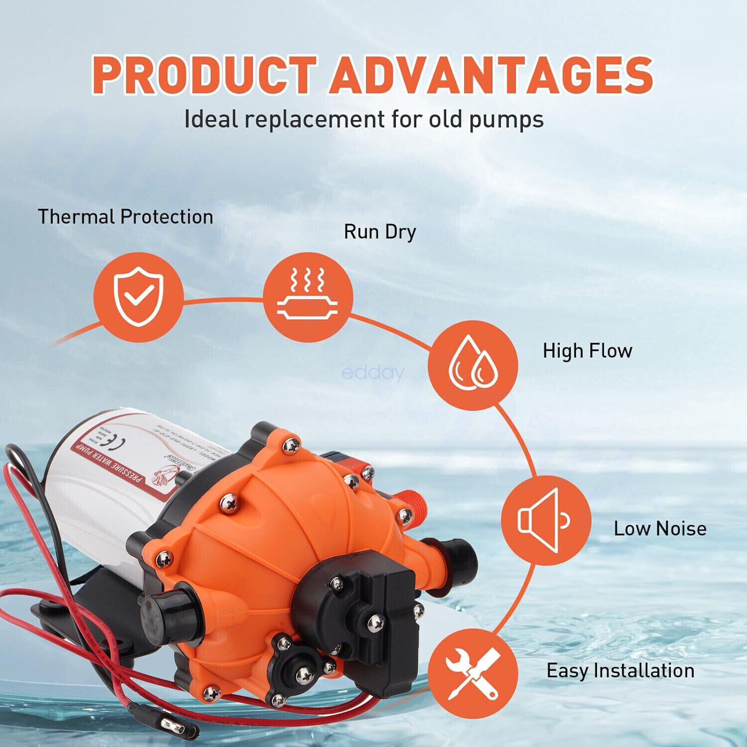 12V Washdown Pump Kit 6.6GPM with Hose and Spray Nozzle