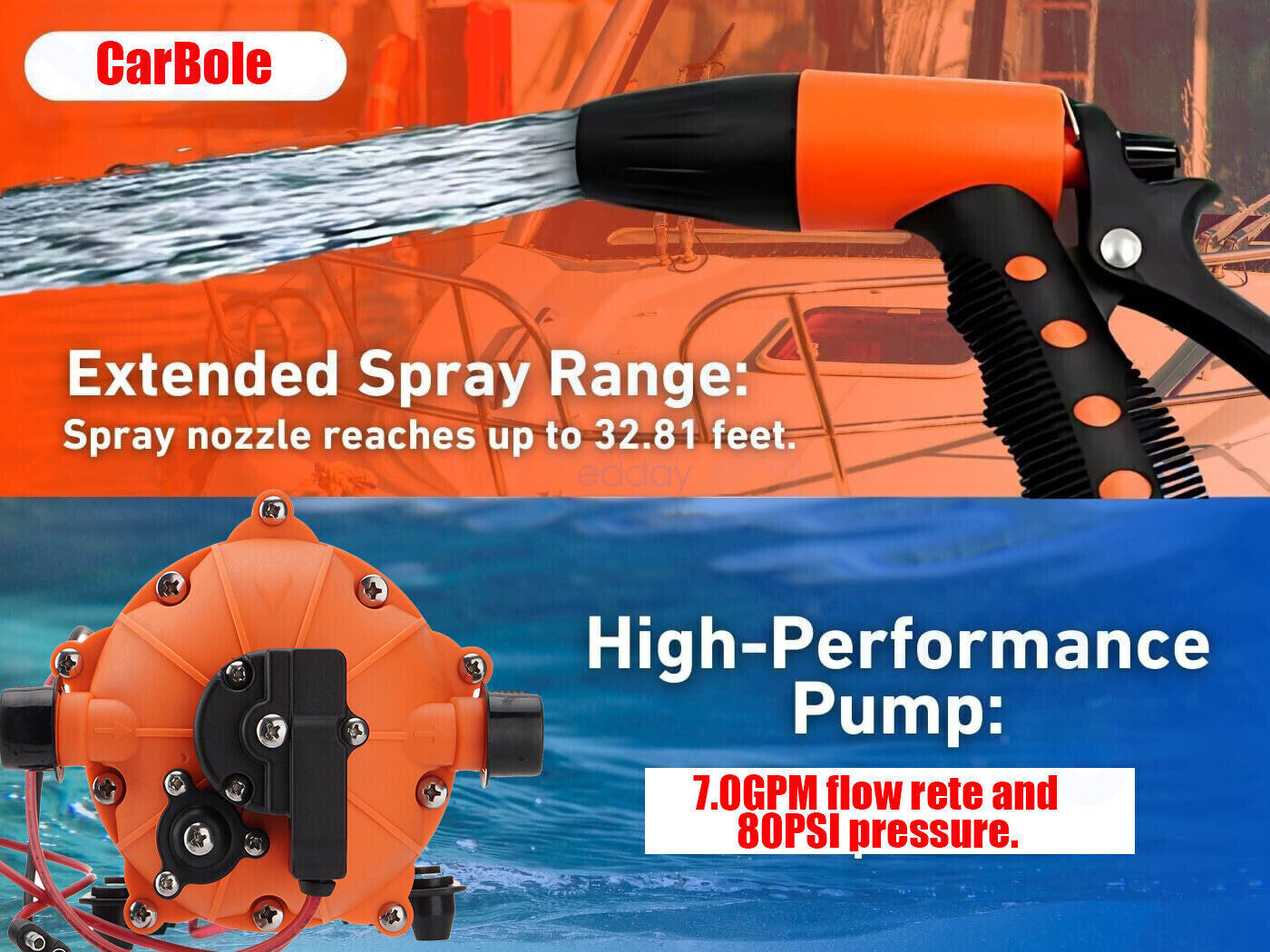 12V Washdown Pump Kit 6.6GPM with Hose and Spray Nozzle