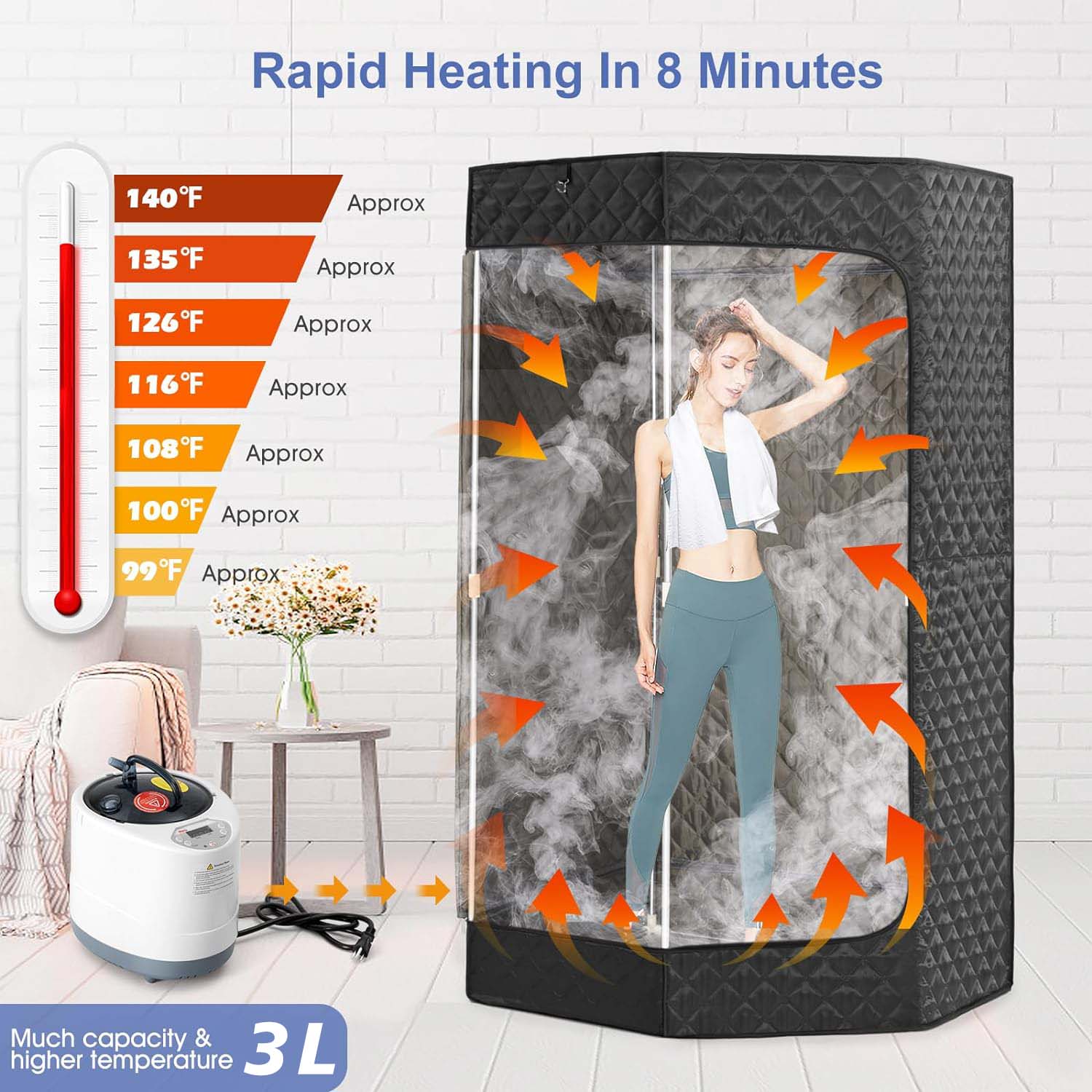 Home Portable Steam Sauna Tent w/Remote Control Foldable Chair Loss Weight AU