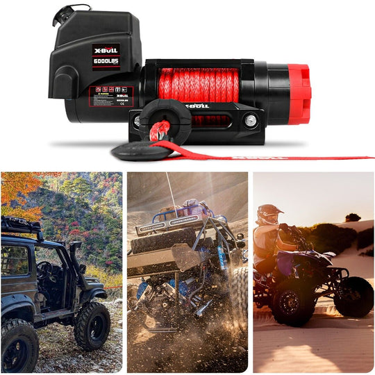 Wireless 12V Synthetic Rope Electric Winch 6000Lbs Boat Atv with 4WD Recovery Tools