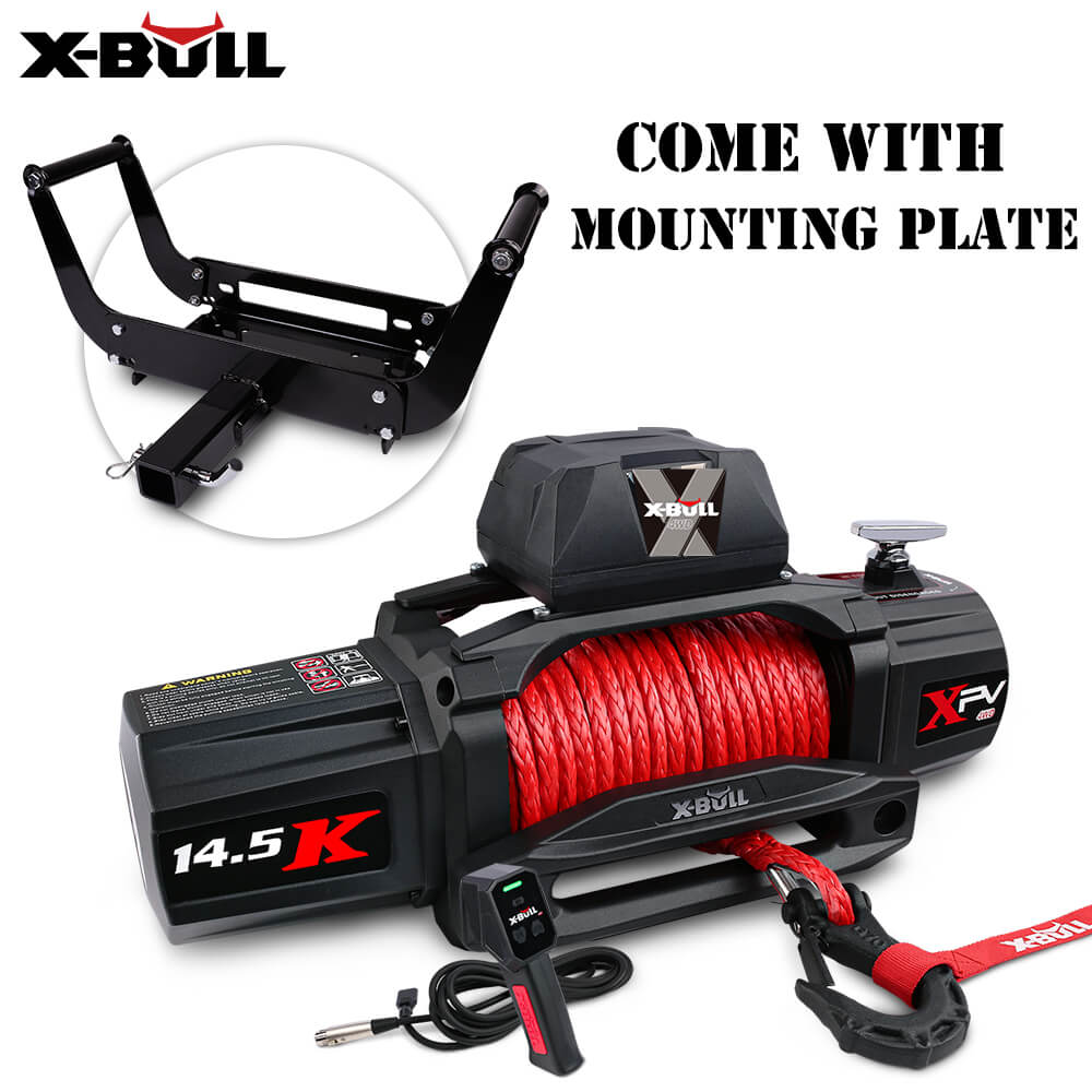 14500Lbs Electric Winch 12V Synthetic Rope With Mounting Plate