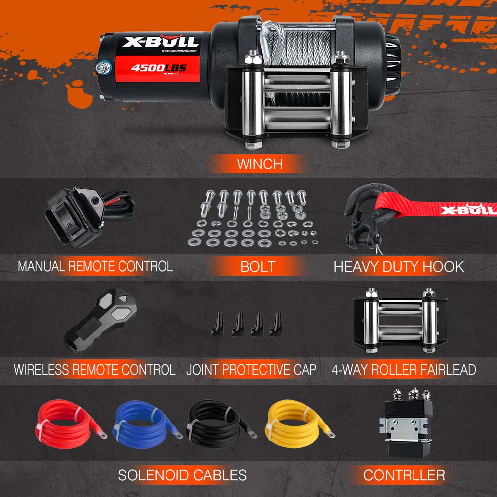 4500Lb Electric Winch Steel Cable & 5.5Mx13M Synthetic Rope
